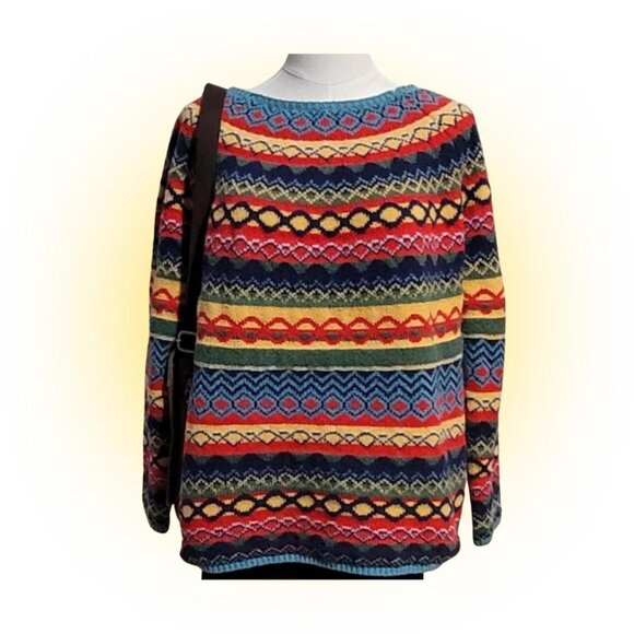 HANDKNIT COZY STRIPED LONG-SLEEVE SWEATER JUMPER L XL - Picture 2 of 8